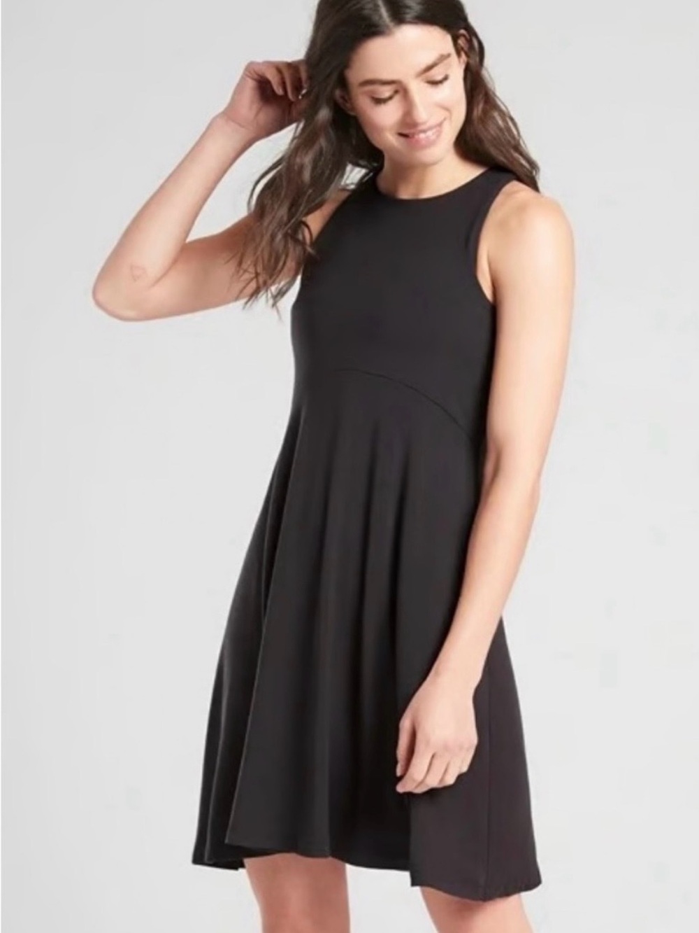 Athleta Black Sleeveless Fit-and-Flare Midi Dress